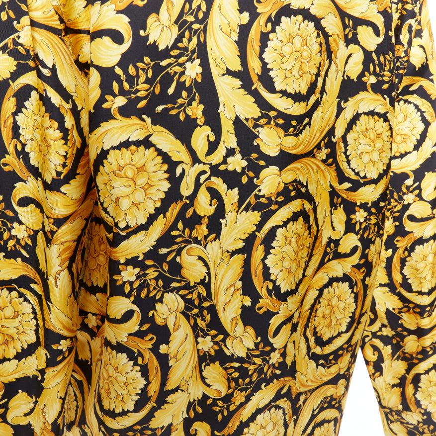 VERSACE 100% silk Signature Barocco Baroque black gold print pajama shirt Sz2 M For Sale 2