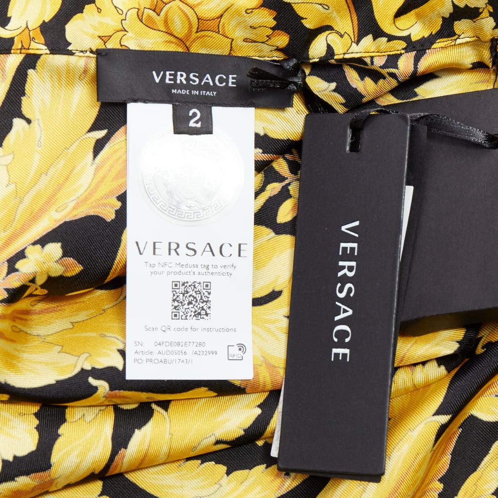 VERSACE 100% silk Signature Barocco Baroque black gold print pajama shirt Sz2 M For Sale 3