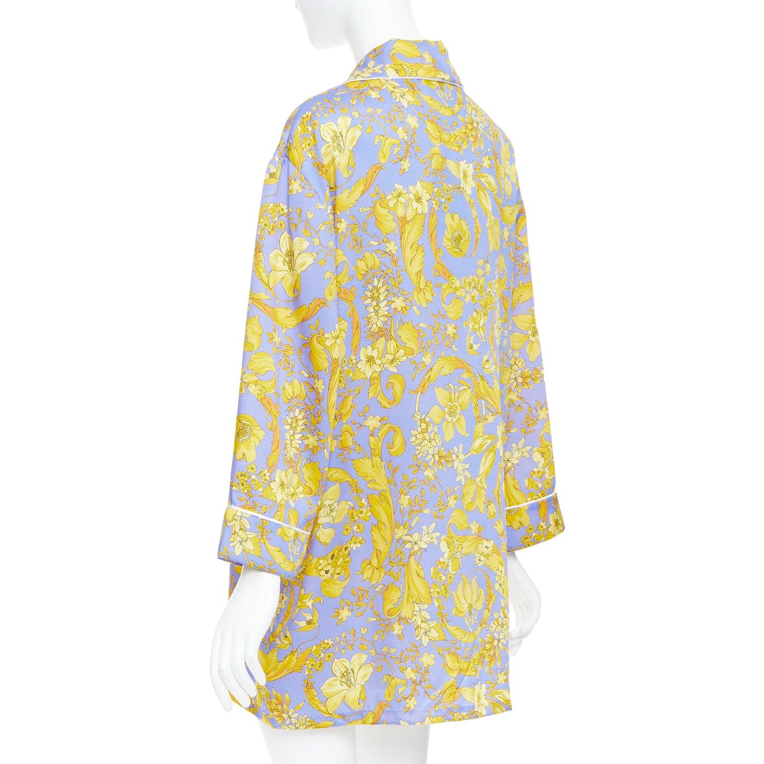 VERSACE 100% silk Signature Barocco Baroque lilac gold print pajama shirt Sz.3 L For Sale 1