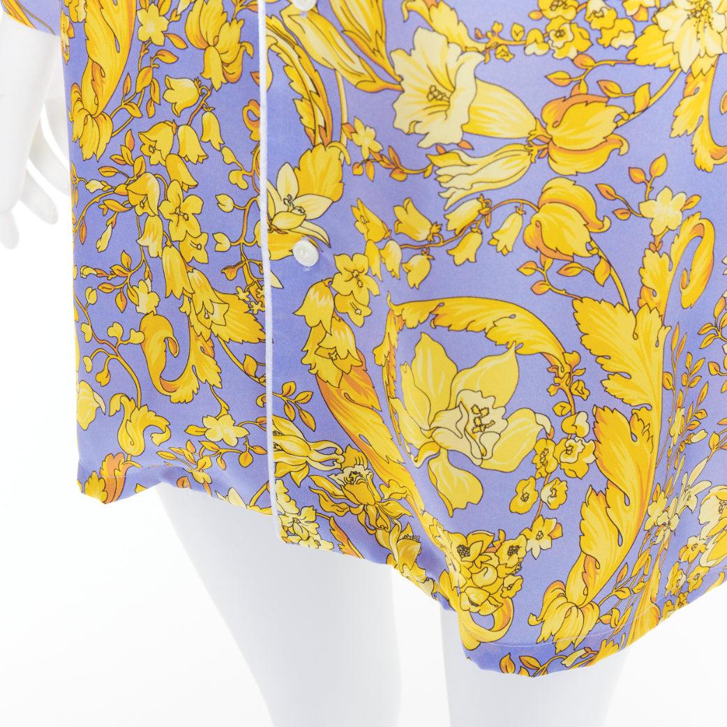 VERSACE 100% silk Signature Barocco Baroque lilac gold print pajama shirt Sz.3 L For Sale 2