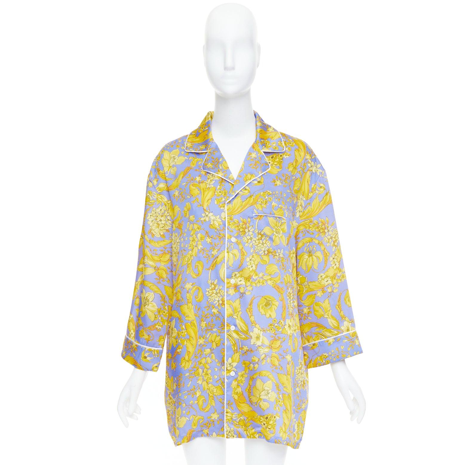 VERSACE 100% silk Signature Barocco Baroque lilac gold print pajama shirt Sz.3 L For Sale 3
