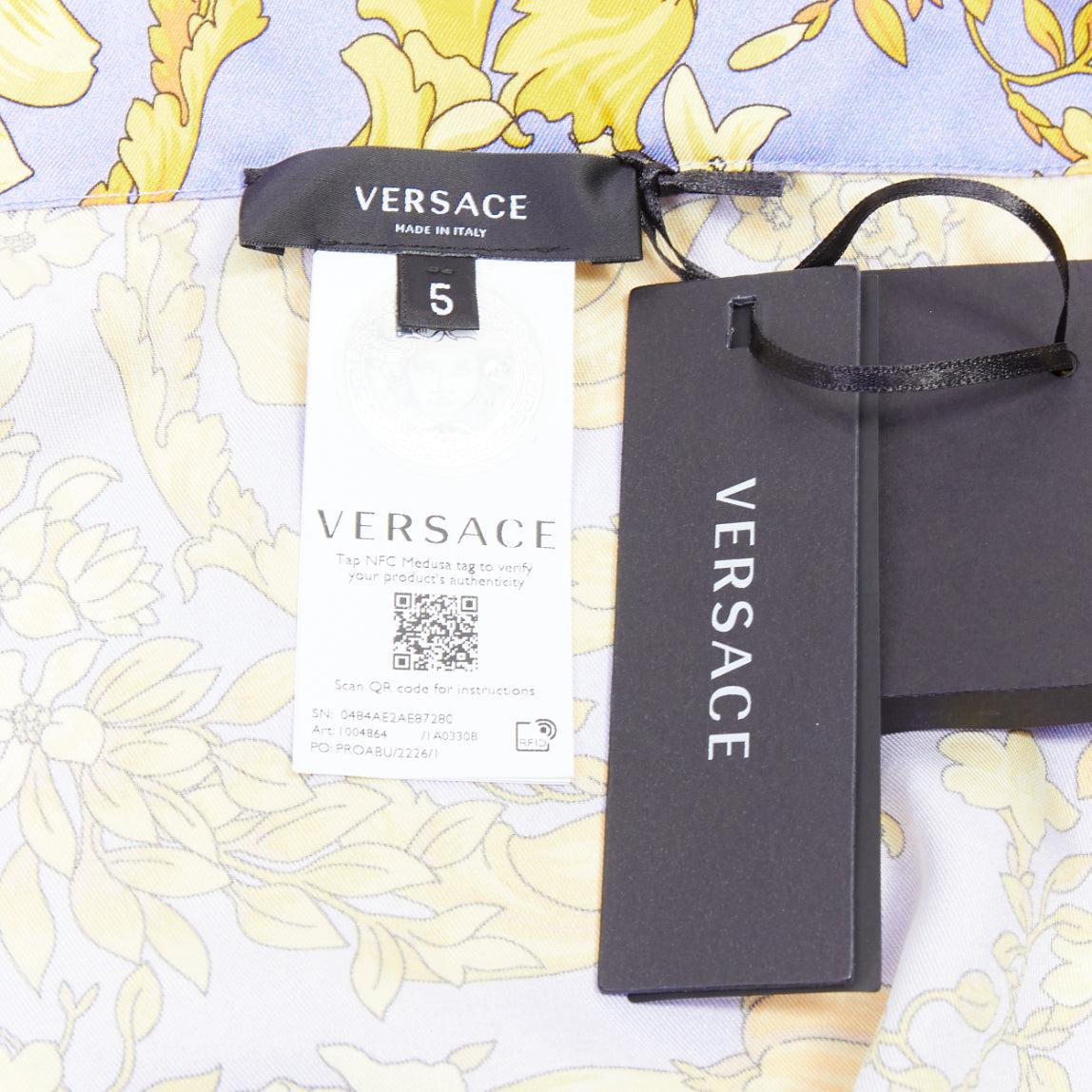 VERSACE 100% silk Signature Barocco Baroque lilac print pajama shirt Sz.5 2XL For Sale 3