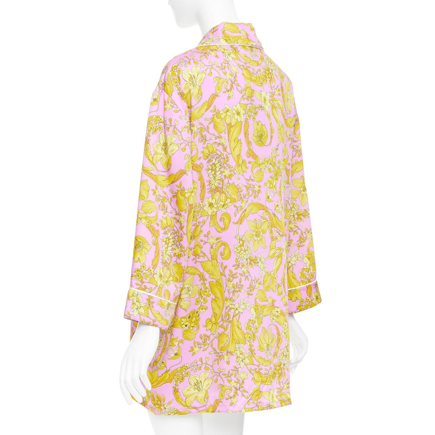 VERSACE 100% silk Signature Barocco Baroque pink gold print pajama shirt Sz.4 XL For Sale 1