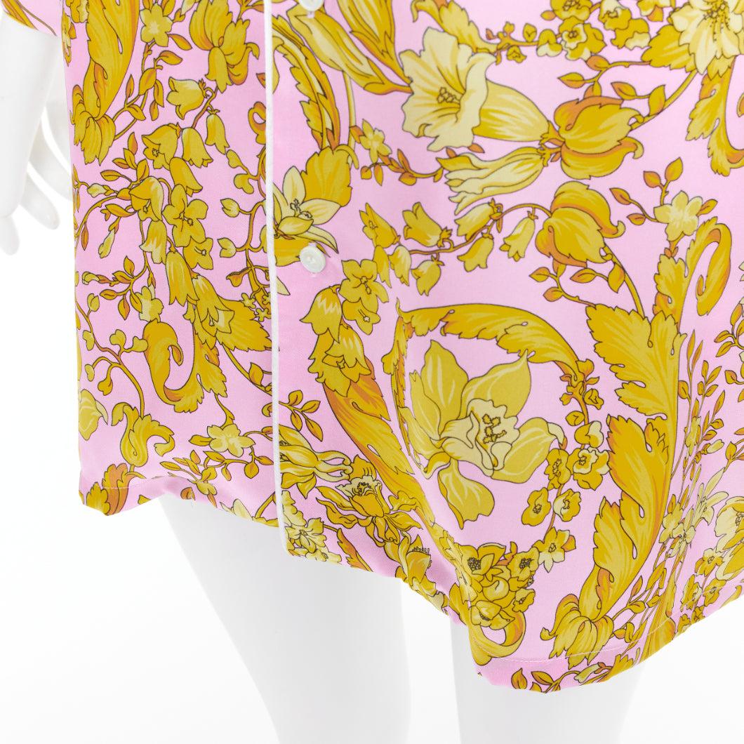 VERSACE 100% silk Signature Barocco Baroque pink gold print pajama shirt Sz.4 XL For Sale 2