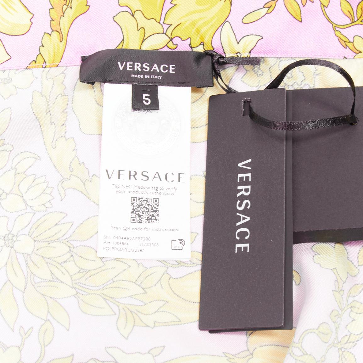 VERSACE 100% silk Signature Barocco Baroque pink gold print pajama shirt Sz.4 XL For Sale 3