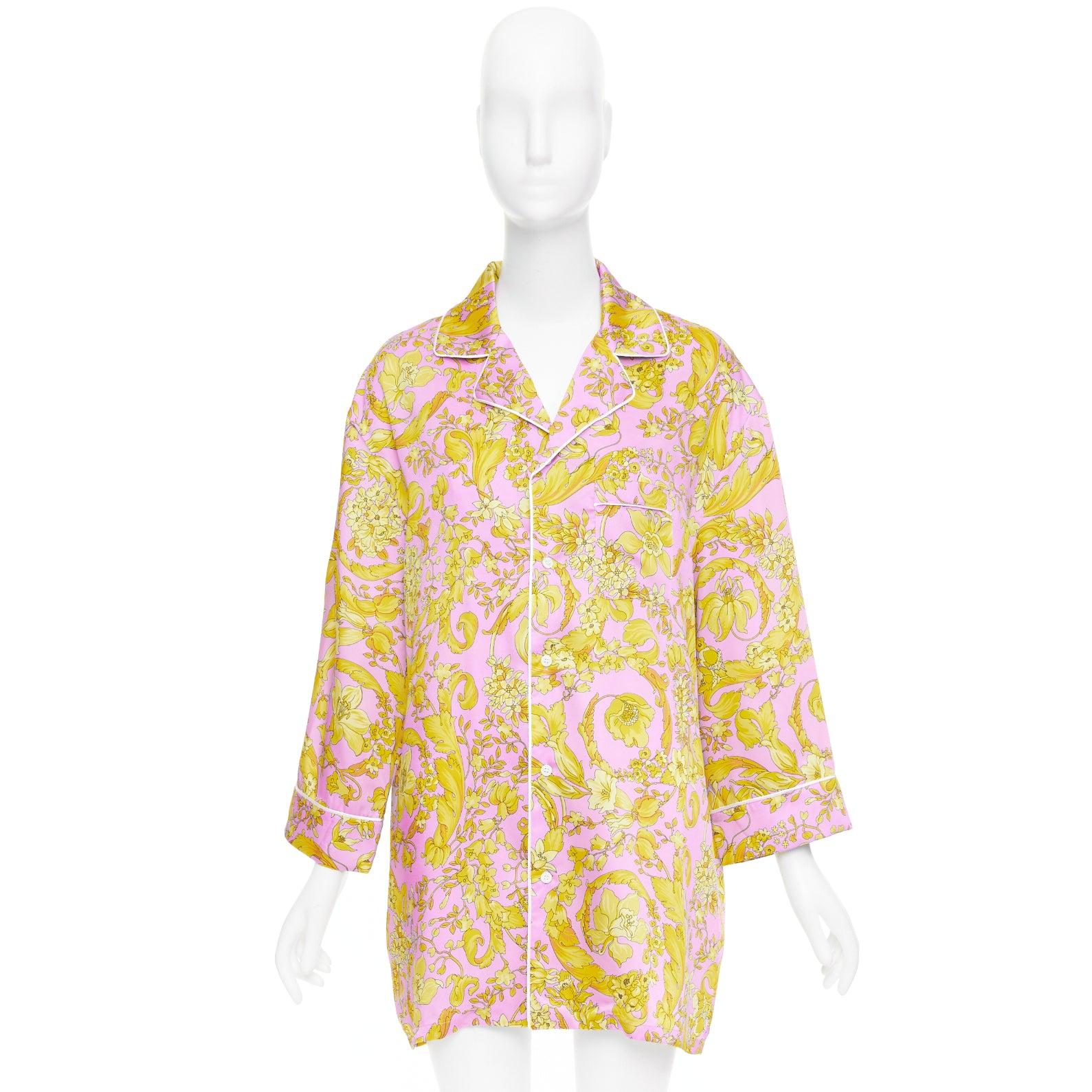 VERSACE 100% silk Signature Barocco Baroque pink gold print pajama shirt Sz.4 XL For Sale 4