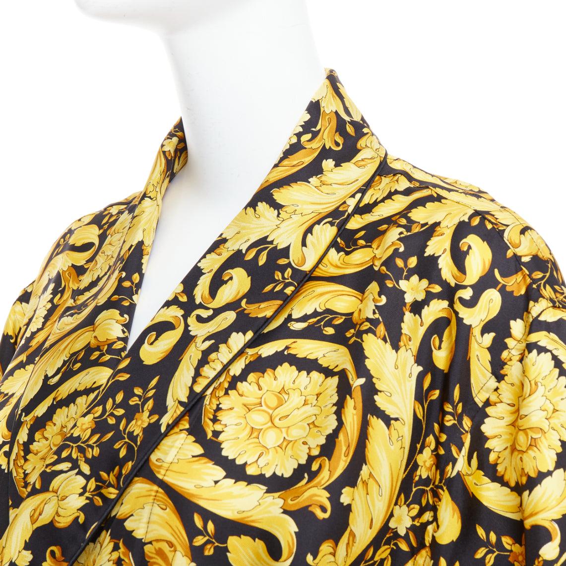 VERSACE 100% silk Signature Barocco Baroque print gold black robe gown Sz3 L For Sale 1