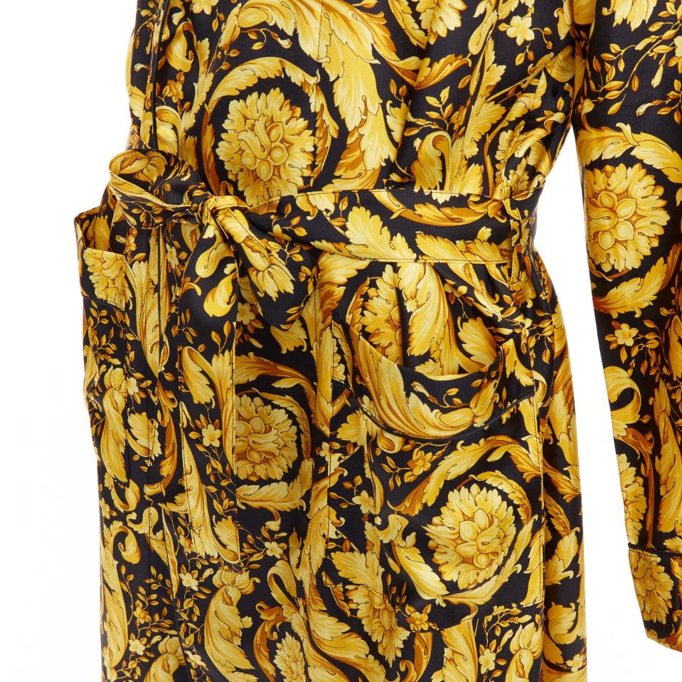 VERSACE 100% silk Signature Barocco Baroque print gold black robe gown Sz3 L For Sale 2