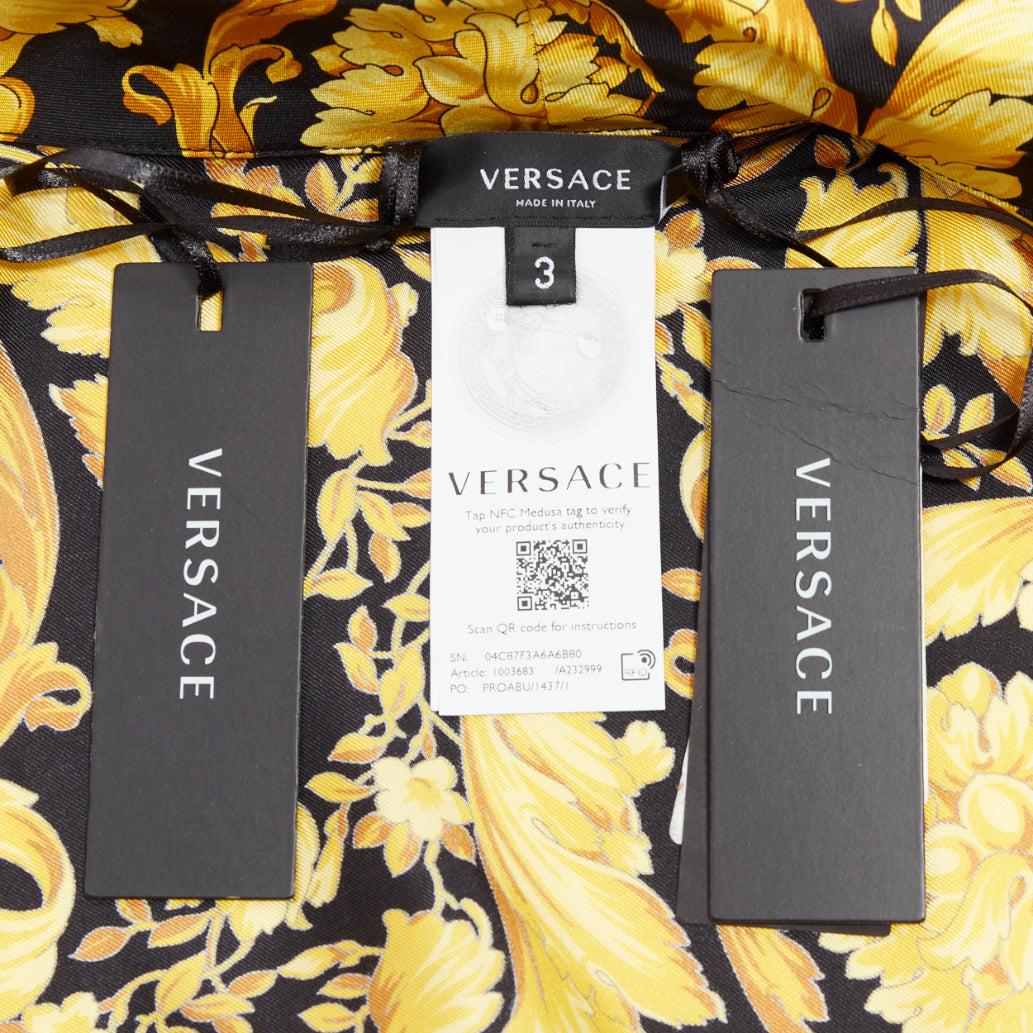 VERSACE 100% silk Signature Barocco Baroque print gold black robe gown Sz3 L For Sale 3