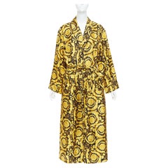 VERSACE 100% seda Firma Barocco Estampado barroco oro negro bata Sz3 L