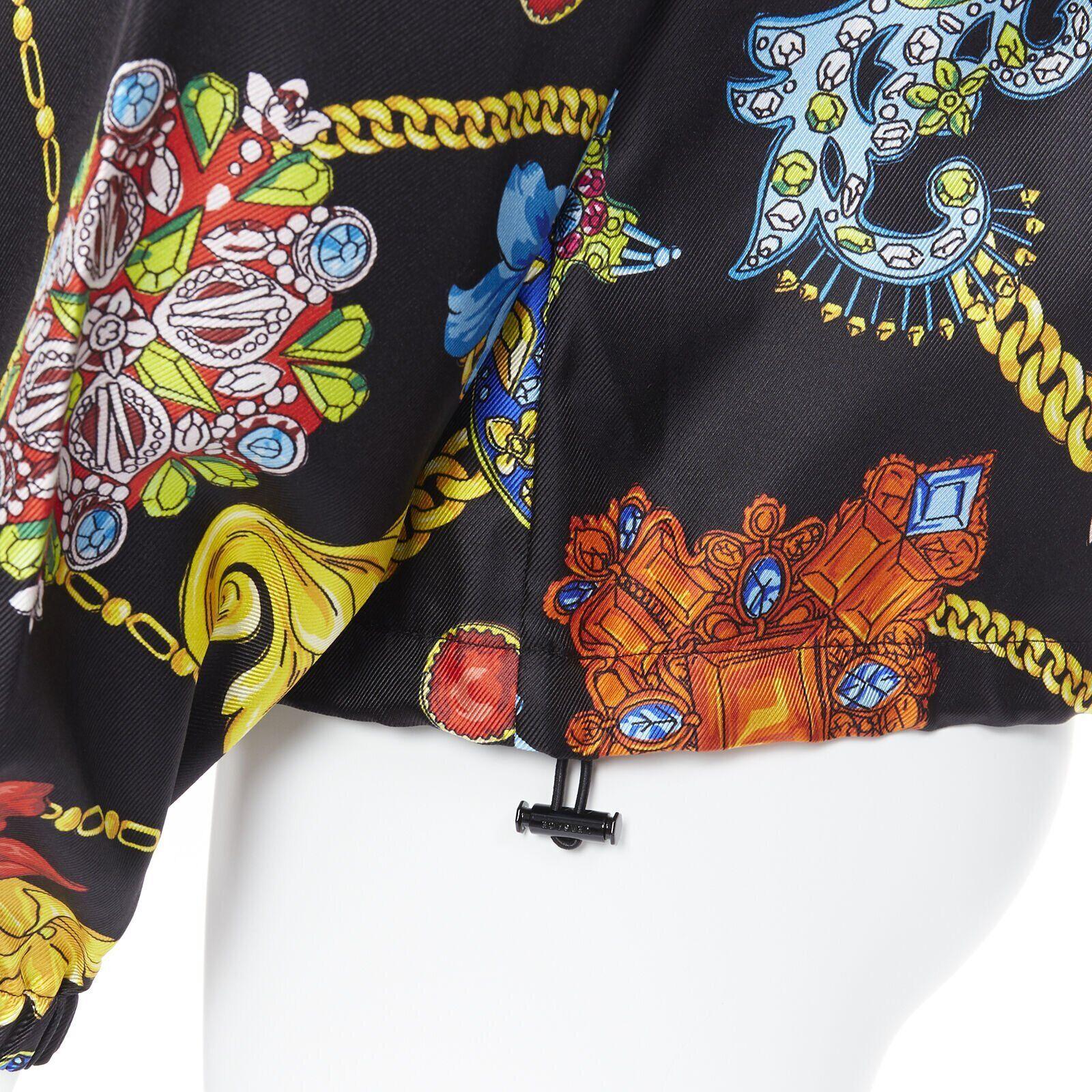 VERSACE 100% silk SS19 Vintage Jewel Floral Gold Chain hoodie jacket IT48 M For Sale 5