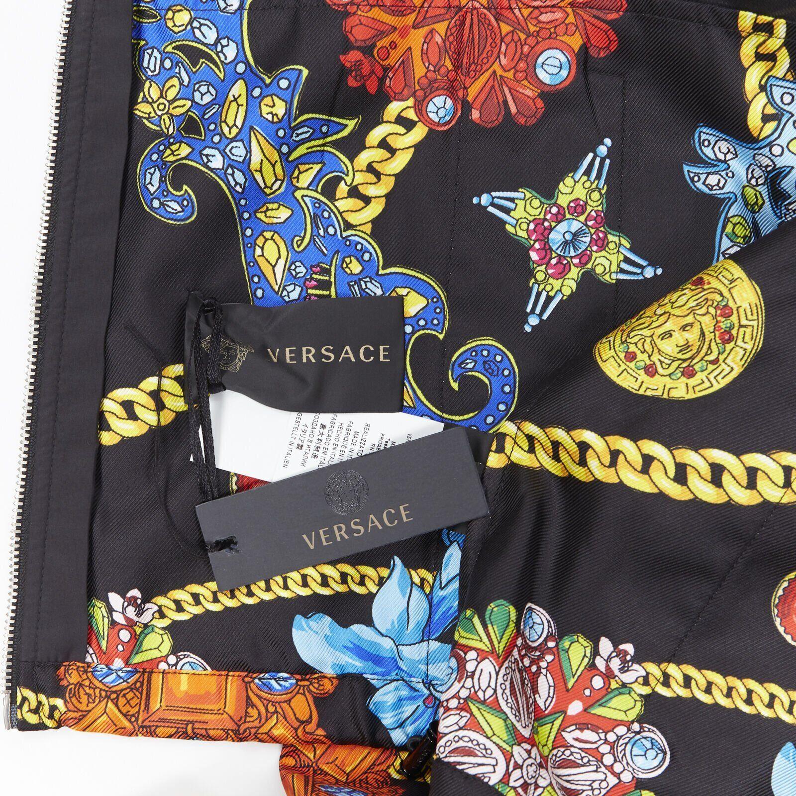 VERSACE 100% silk SS19 Vintage Jewel Floral Gold Chain hoodie jacket IT48 M For Sale 6