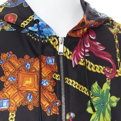 VERSACE 100% silk SS19 Vintage Jewel Floral Gold Chain hoodie jacket IT48 M