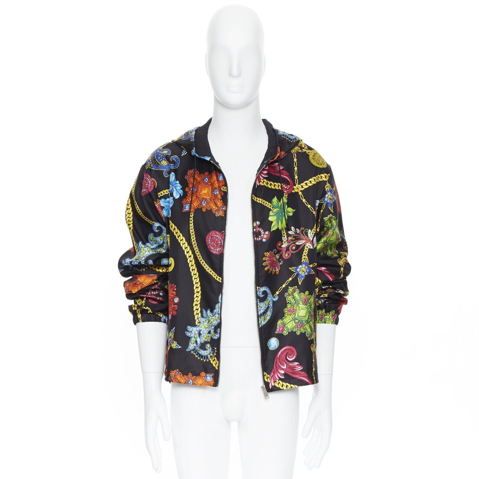 VERSACE 100% silk SS19 Vintage Jewel Floral Gold Chain hoodie jacket IT48 M In New Condition For Sale In Hong Kong, NT