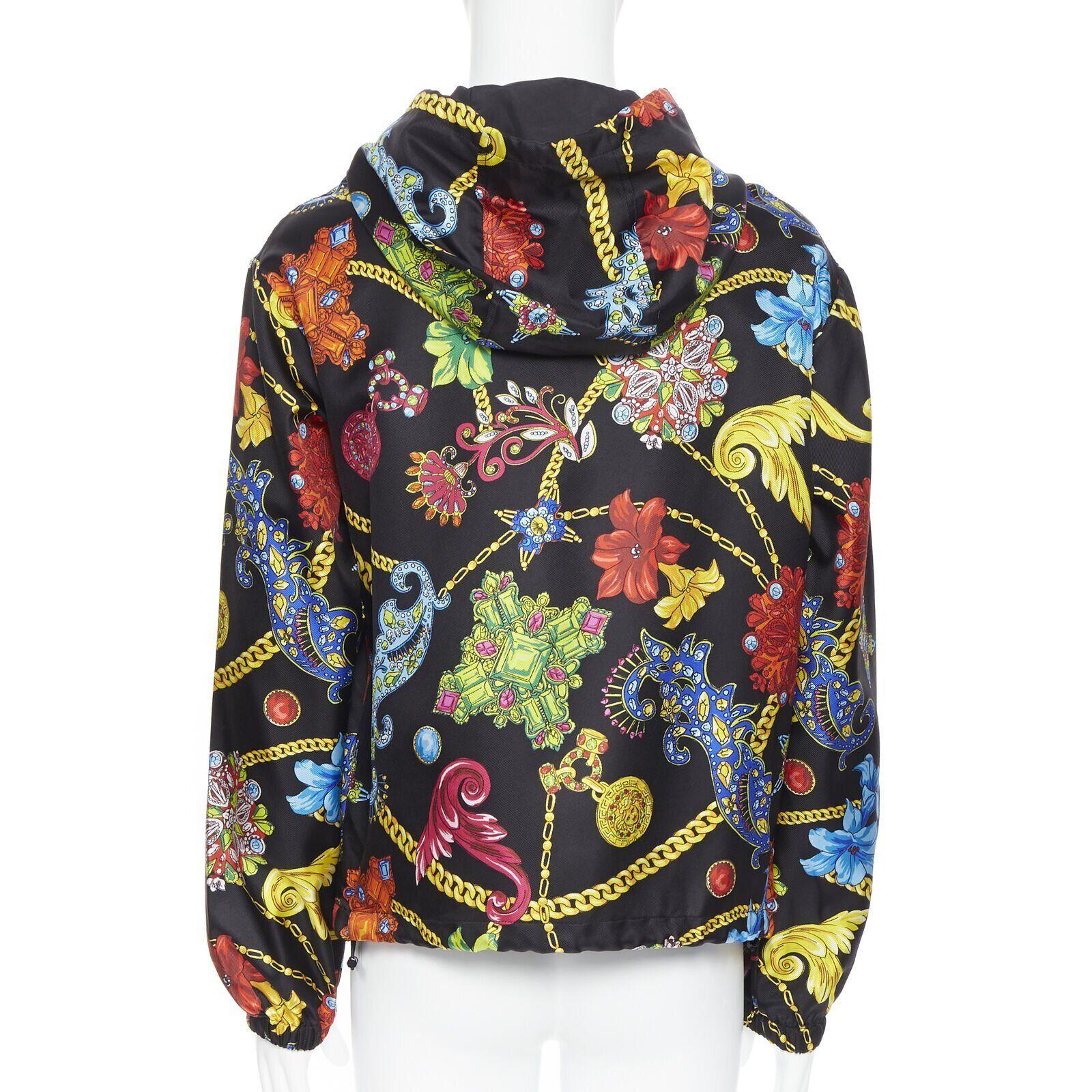 VERSACE 100% silk SS19 Vintage Jewel Floral Gold Chain hoodie jacket IT48 M For Sale 1