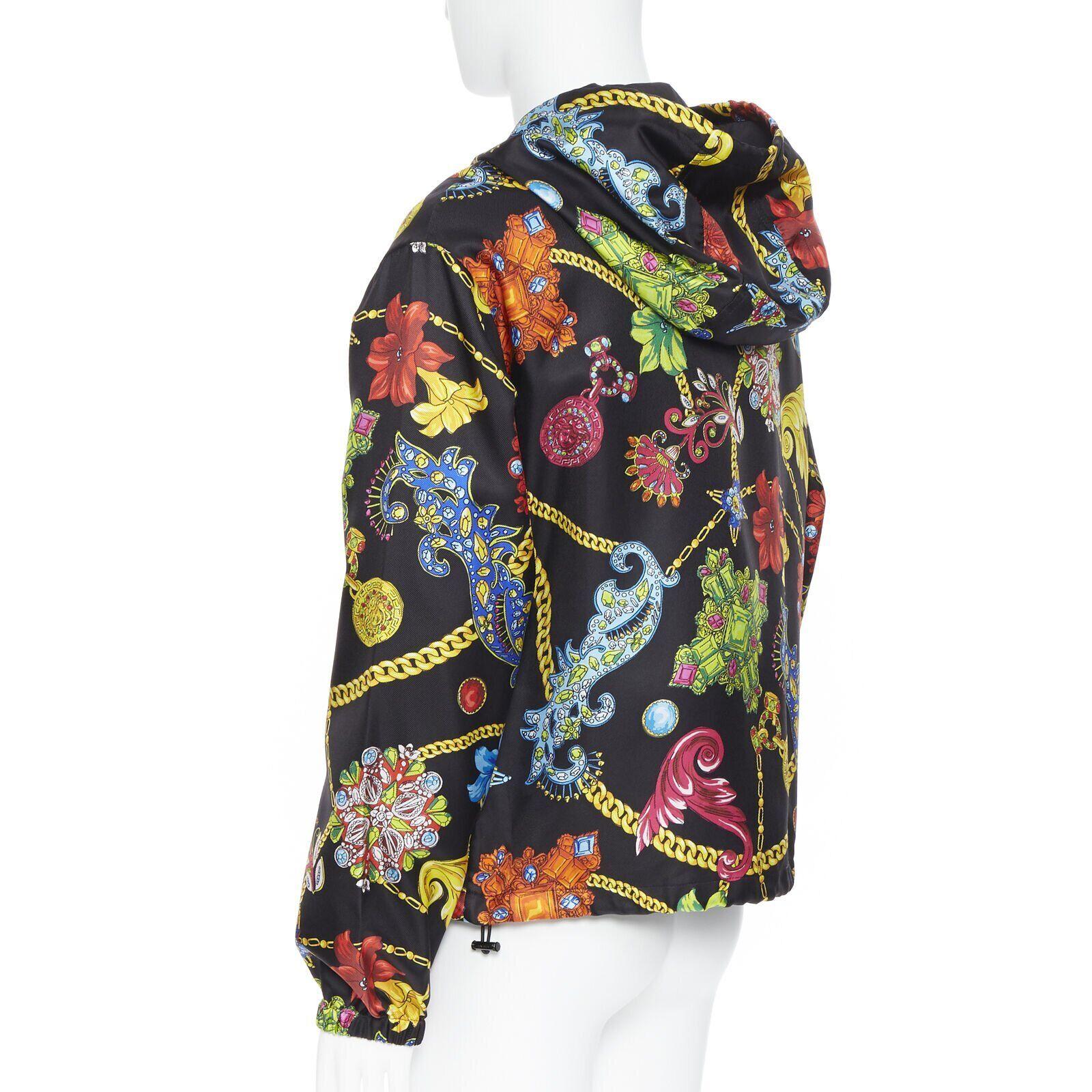 VERSACE 100% silk SS19 Vintage Jewel Floral Gold Chain hoodie jacket IT48 M For Sale 2
