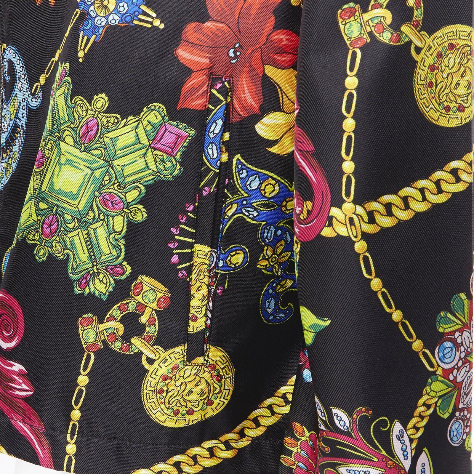 VERSACE 100% silk SS19 Vintage Jewel Floral Gold Chain hoodie jacket IT48 M For Sale 3