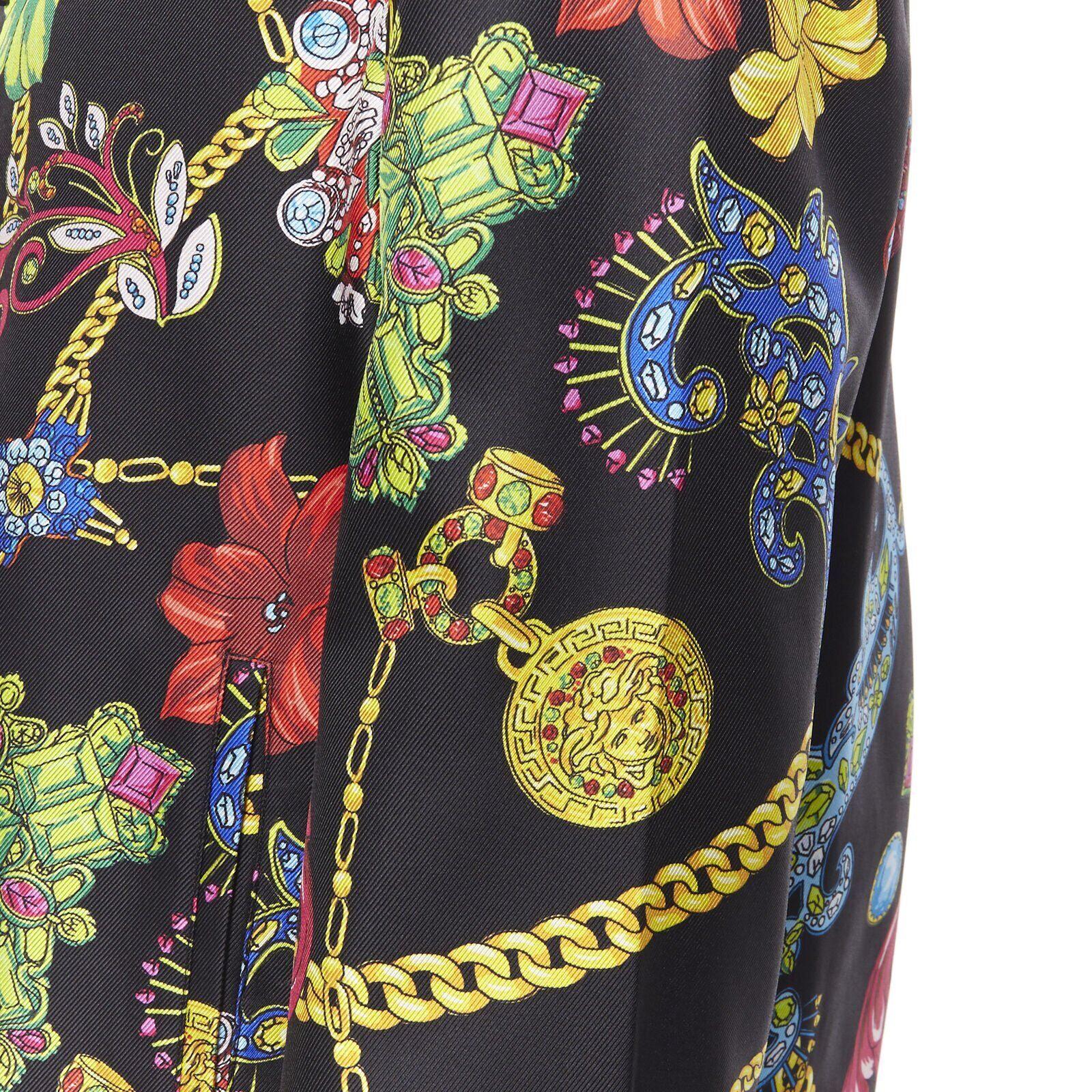 VERSACE 100% silk SS19 Vintage Jewel Floral Gold Chain hoodie jacket IT48 M For Sale 4