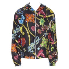 VERSACE 100% silk SS19 Vintage Jewel Floral Gold Chain hoodie jacket IT48 M