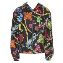 VERSACE 100% Seide F/S19 Vintage Juwel Floral Gold Kette Hoodie Jacke IT48 M