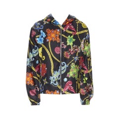 VERSACE 100% silk SS19 Vintage Jewel Floral Gold Chain hoodie jacket IT48 M