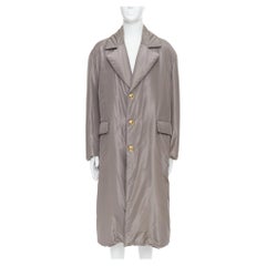 VERSACE 100% silk stone grey padded gold Medusa buttons long belted coat IT50 L