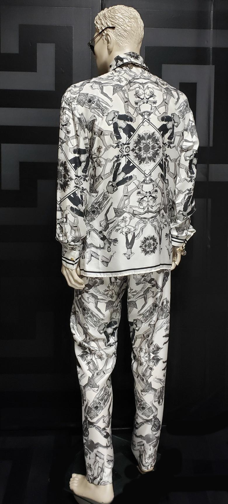 VERSACE 100% SILK SUIT SHIRT AND PANTS SIZE L with FOLDABLE TRAVEL HANDBAG In New Condition In Montgomery, TX