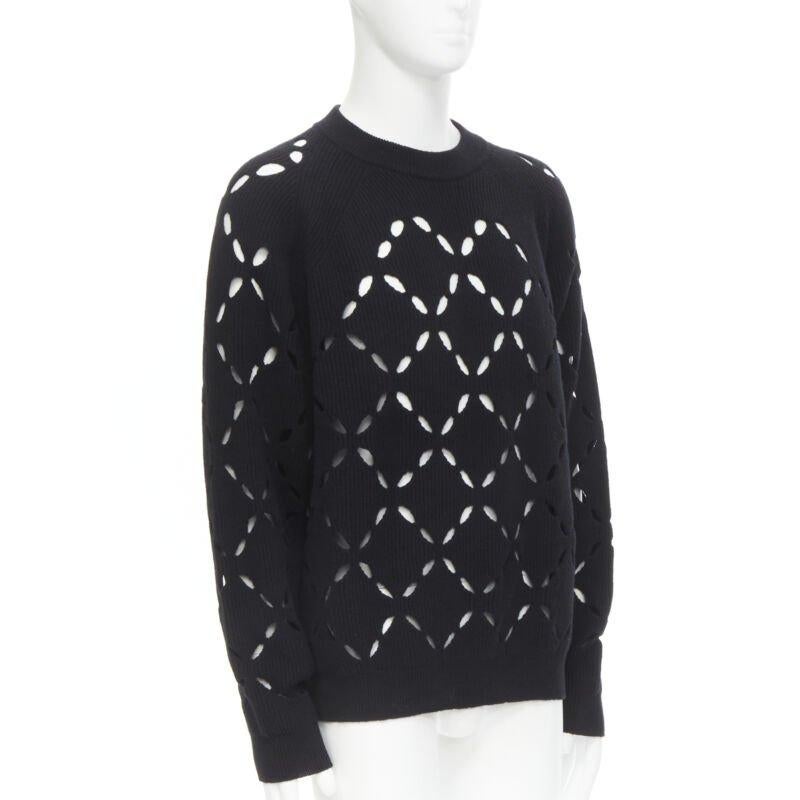 VERSACE 100% wool black diamond cut out Medusa stud sweater EU52 XL In New Condition For Sale In Hong Kong, NT
