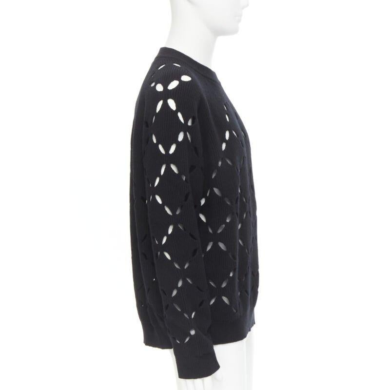 Men's VERSACE 100% wool black diamond cut out Medusa stud sweater EU52 XL For Sale