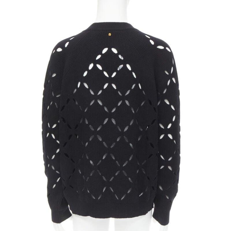 VERSACE 100% wool black diamond cut out Medusa stud sweater EU52 XL For Sale 1