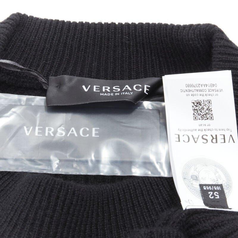 VERSACE 100% wool black diamond cut out Medusa stud sweater EU52 XL For Sale 5