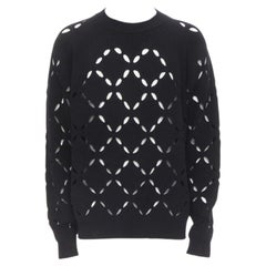 VERSACE 100% Wolle Schwarzer Pullover mit Diamanten im Schliff und Medusa-Ohrstecker EU52 XL