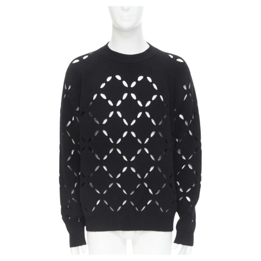 VERSACE 100% Wolle Schwarzer Pullover mit Diamanten im Schliff und Medusa-Ohrstecker EU52 XL
