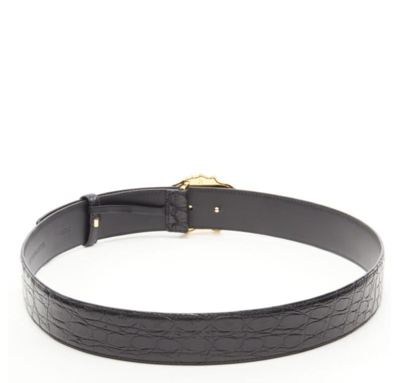 VERSACE $1200 La Medusa Schwarzer Ledergürtel mit goldener Schnalle und schwarzer Schublade 80cm 30-34