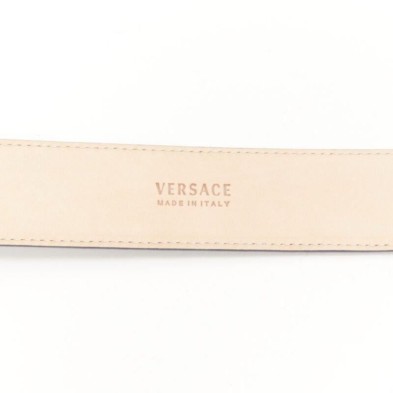 VERSACE $1200 La Medusa silver buckle blue scaled leather belt 105cm 40-44
