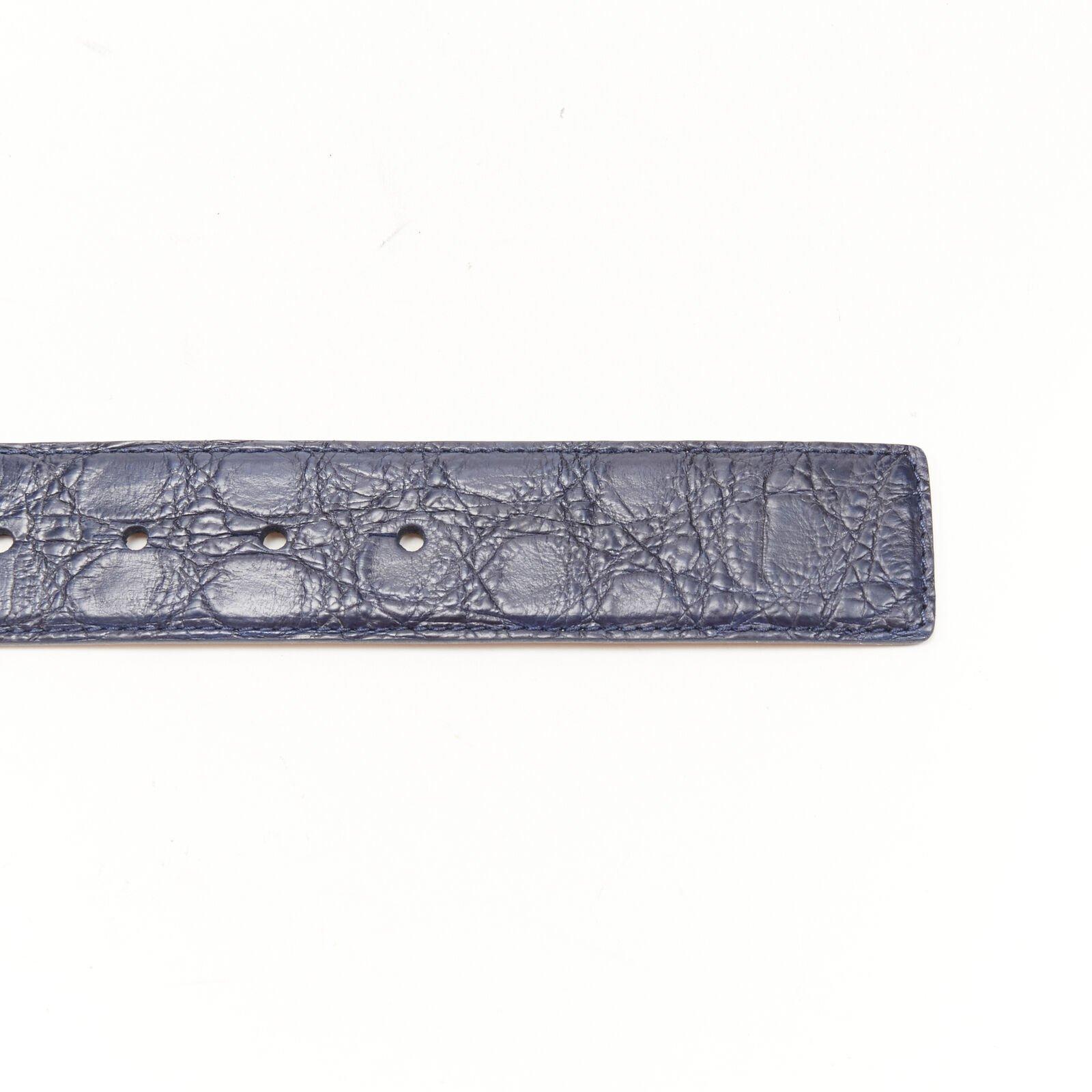 VERSACE $1200 La Medusa silver buckle blue scaled leather belt 80c 30-34