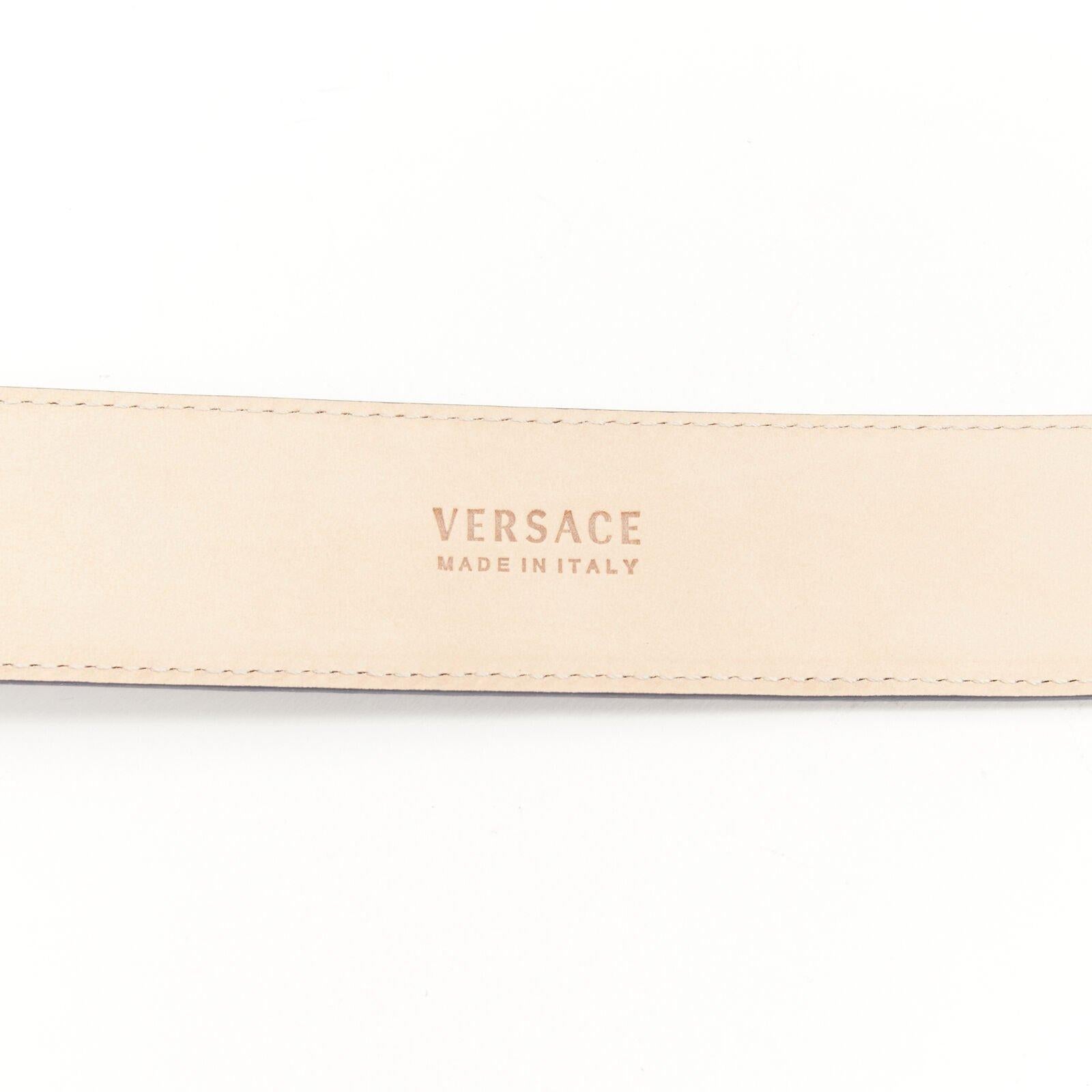 VERSACE $1200 La Medusa silver buckle blue scaled leather belt 80c 30-34
