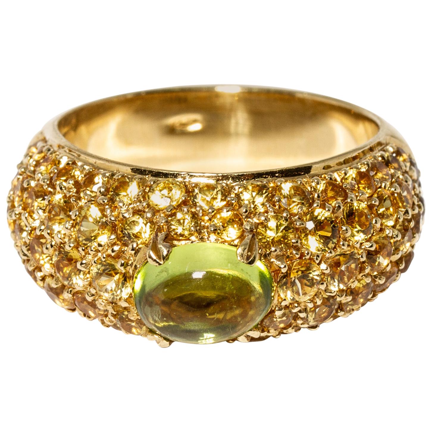 Versace 18 Karat Gold Yellow Gemstone Peridot Ring