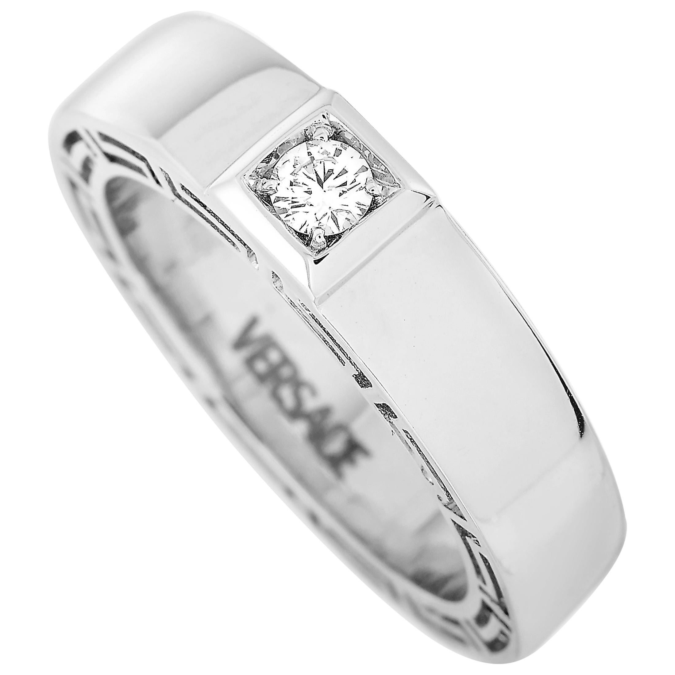 Versace 18 Karat White Gold 0.15 Carat Diamond Band Ring