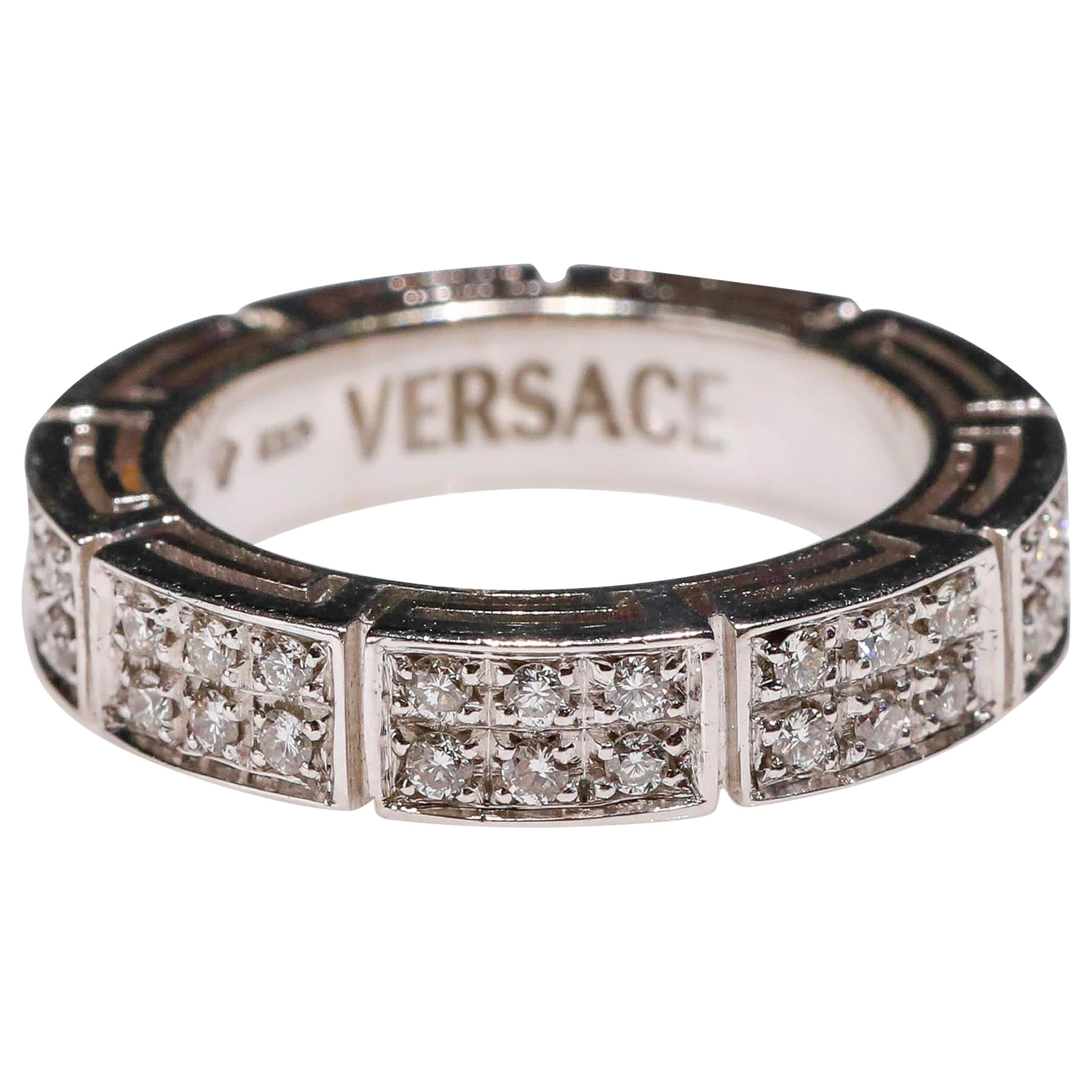 Versace 18 Karat White Gold 1.0 Carat Round Diamond Full Eternity Band Ring