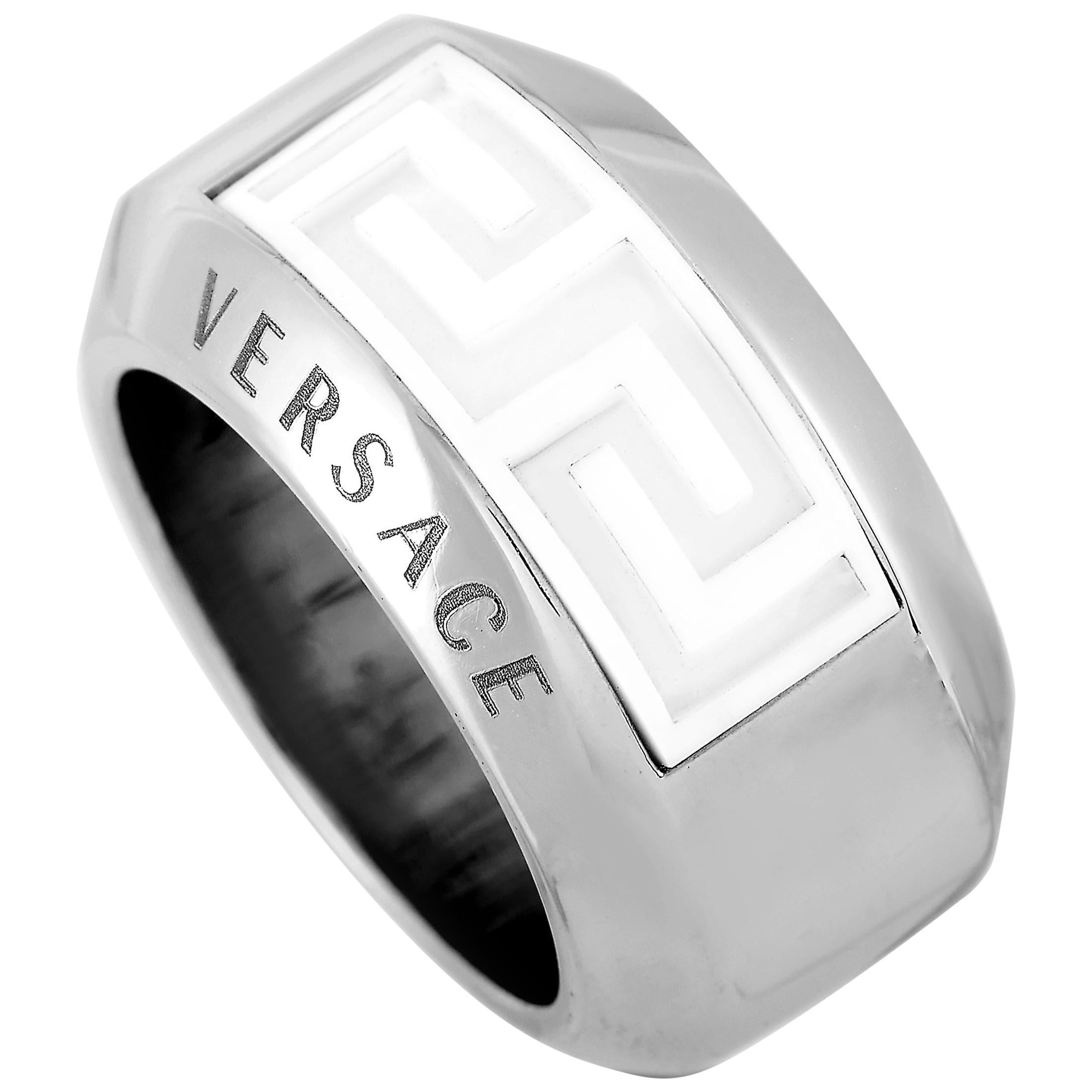 Versace 18 Karat White Gold Ceramic Band Ring For Sale