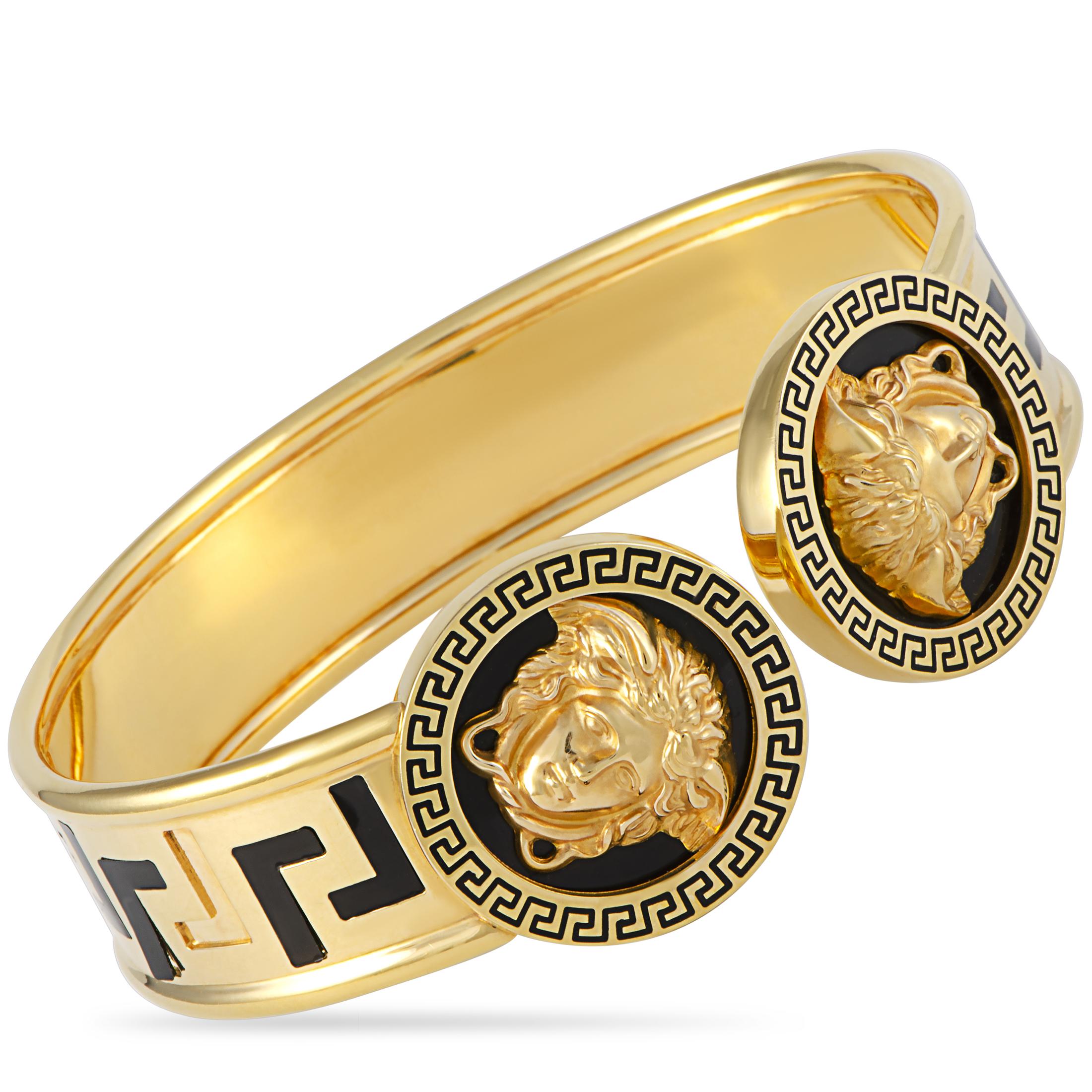 Gianni Versace Medusa 18K Yellow Gold Enamel Bangle Bracelet 