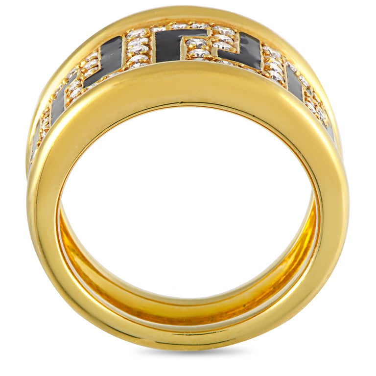 Versace 18 Karat Yellow Gold and Enamel 0.75 Carat Diamond Ring at 1stDibs
