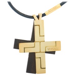 Versace 18 Karat Yellow Gold Black Jet Cross Necklace