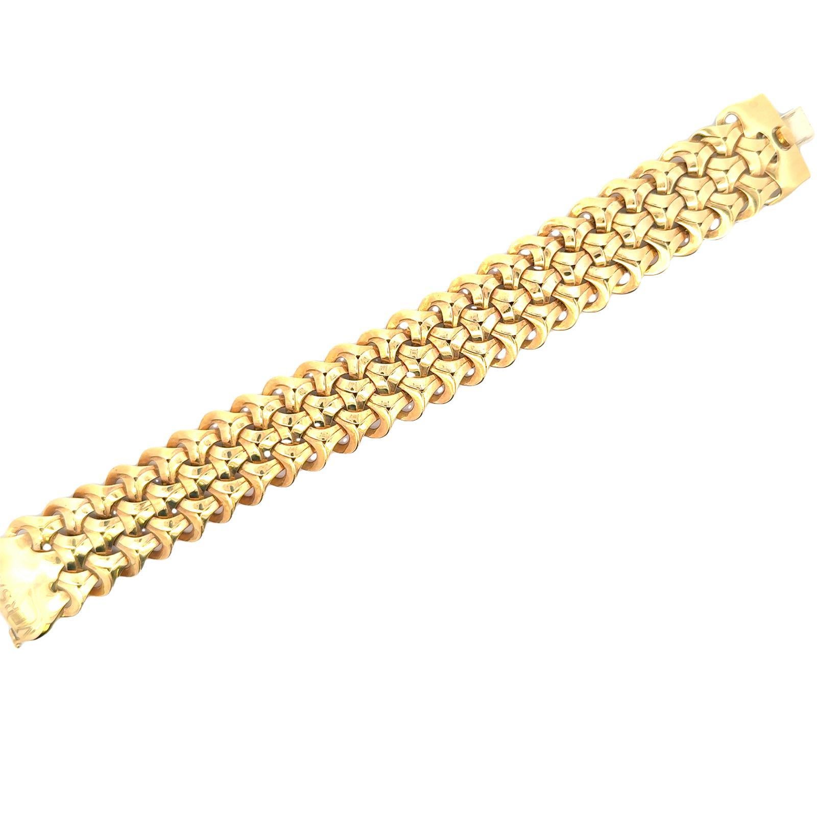 Modern Versace 18 Karat Yellow Gold Vintage Wide Woven Link Bracelet