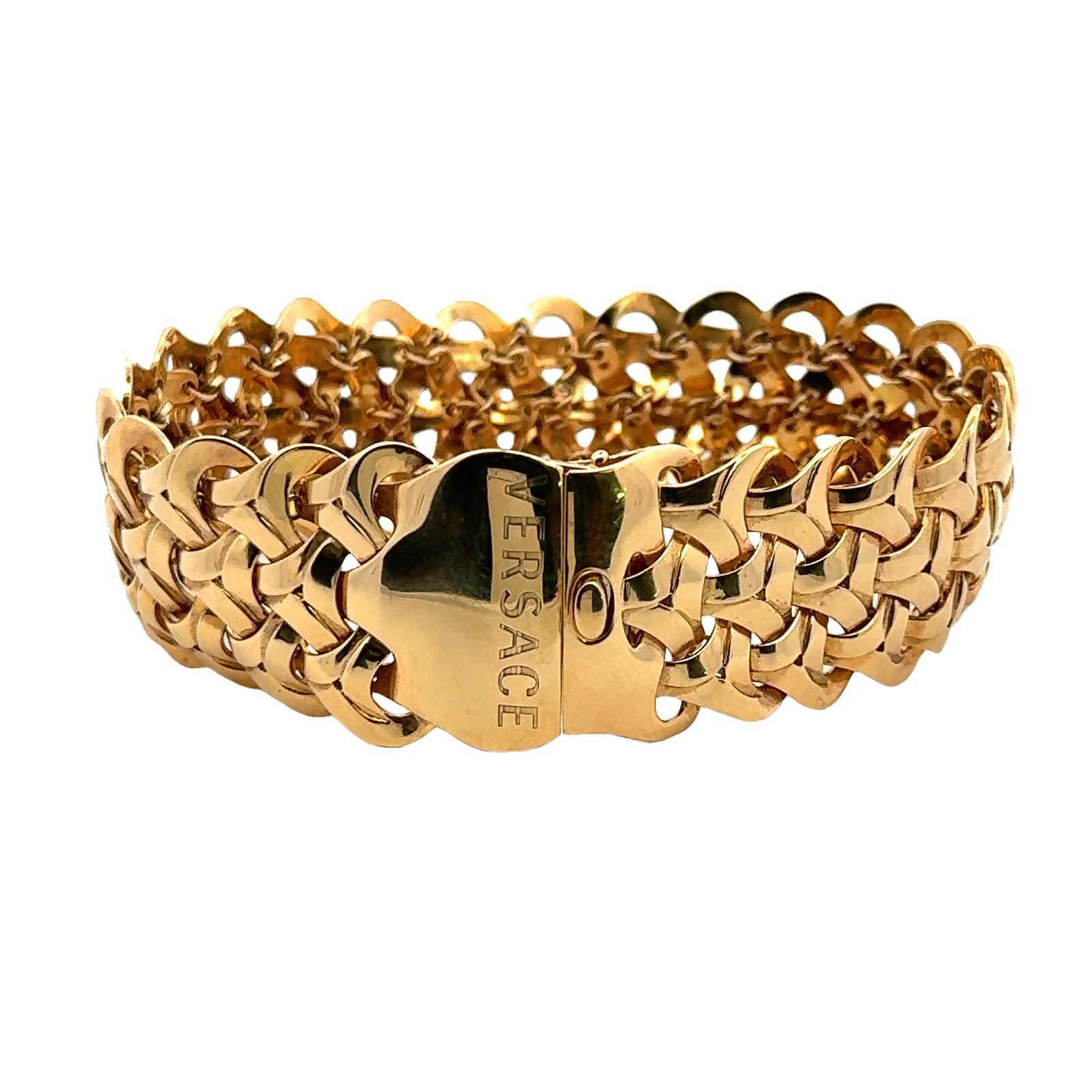 Women's Versace 18 Karat Yellow Gold Vintage Wide Woven Link Bracelet