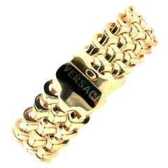 Versace 18 Karat Yellow Gold Vintage Wide Woven Link Bracelet