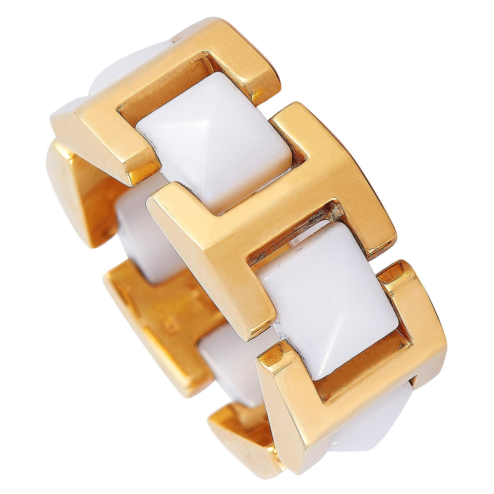 Versace 18 Karat Yellow Gold White Ceramic Ring