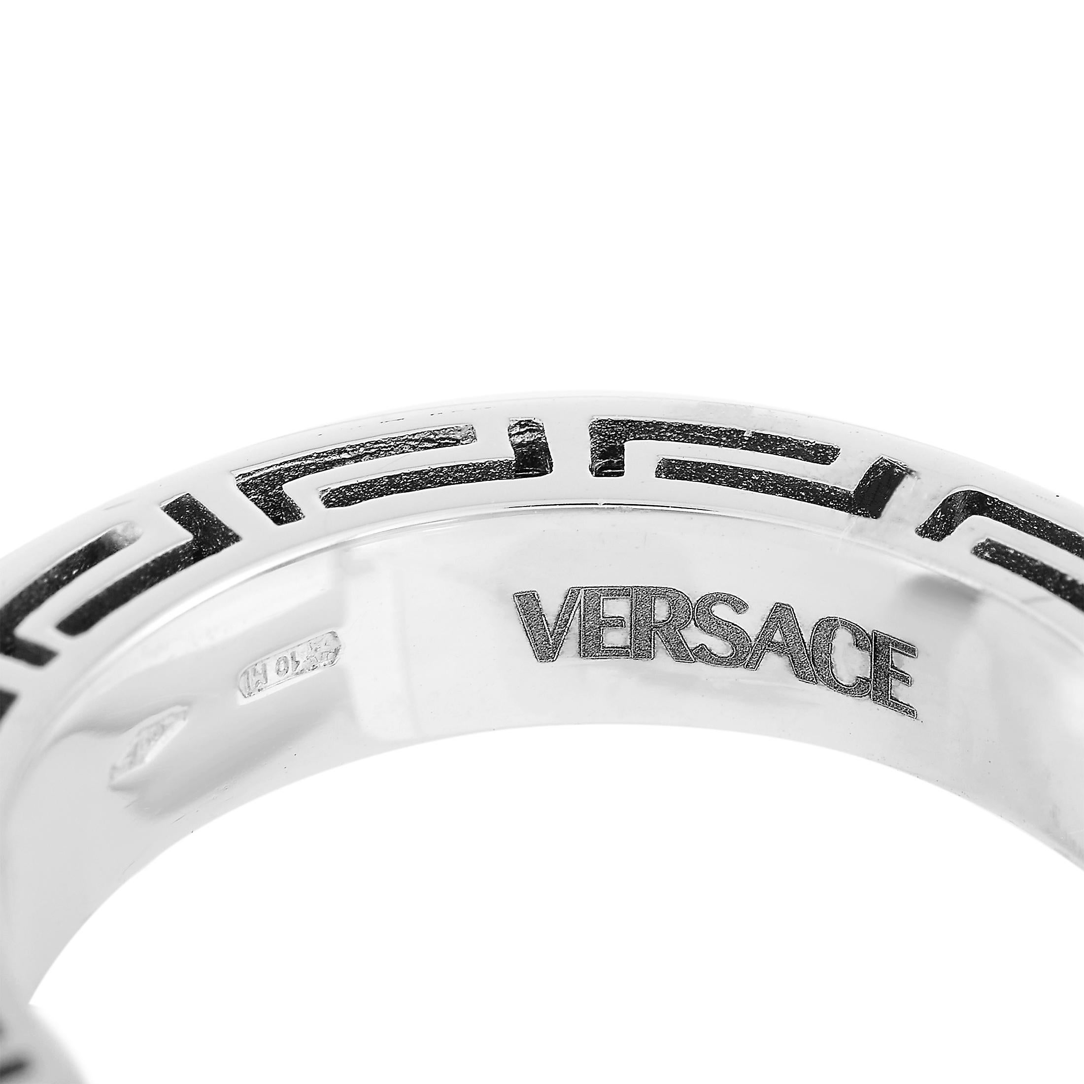 Round Cut Versace 18 Karat White Gold 0.15 Carat Diamond Band Ring