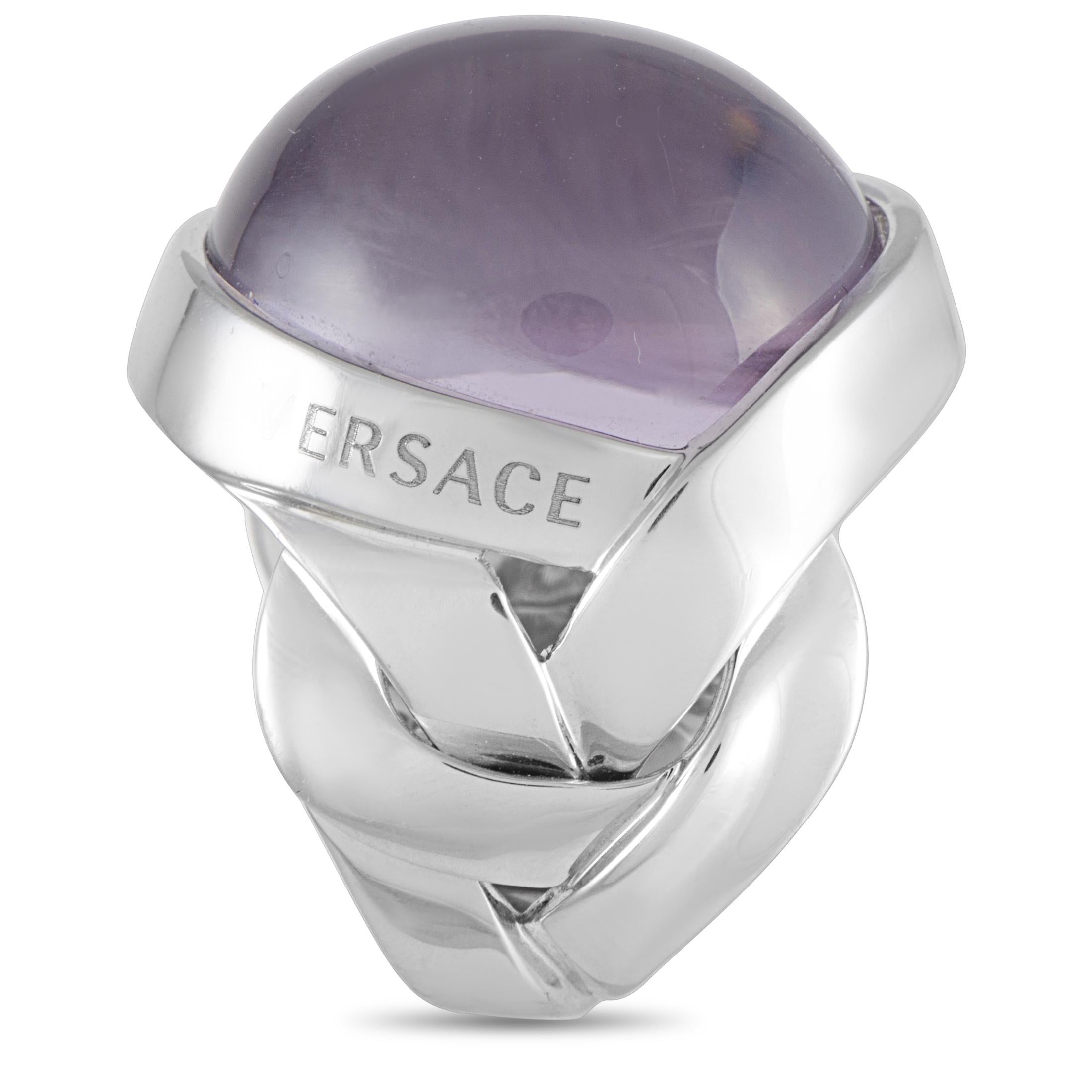 Versace 18 Karat White Gold and Amethyst Ring In Excellent Condition In Southampton, PA